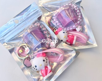 Cute Kitty Birthday Party Favor Pack, Keychain, glitter Putty, Sticker sheet and Spiral Hair tie/Bracelet hand curated bag