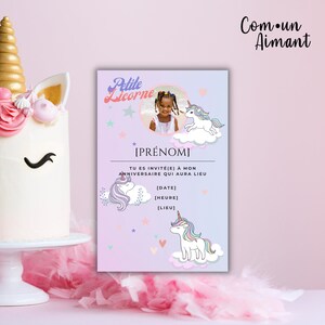 Carte invitation anniversaire personnalisée avec photo - thème Licorne