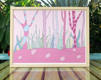 Pastel Forest Print. 12"x16" *Frame Not Included* | FREE US SHIPPING | Office Print | Wall Art | Wall Decor | Unique art print | Kids art |