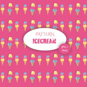 Pattern ice cream disegnato a mano con tecnica acquerello, ideali per sfondi scrapbooking, carta da parati, cover, cuscini. Personalizzabile