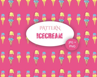 Ice cream pattern hand drawn with watercolor technique, ideal for scrapbooking backgrounds, wallpaper, covers, cushions. Customizable