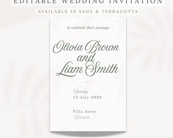 Editable Wedding Invitation Template, Minimal Elegant Invite, Canva Wedding Invitation, Sage Green Terracotta Wedding Invite, Download