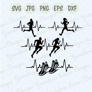 Running Heart Beat Bundle - svg, png, jpg, dxf, eps cricut silhouette studio, gesneden bestand, vinyl sticker, t-shirt ontwerp, stencil sjabloon, decor