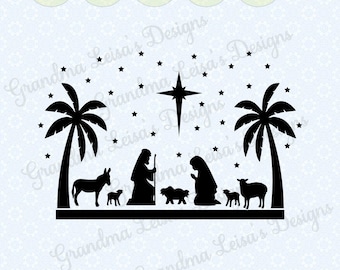 Christmas Nativity Scene Vinyl Decal - Fits 8" Glass Blocks, Black Script Design