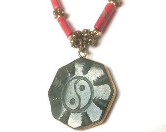 Asian jade pendant and coral beads set