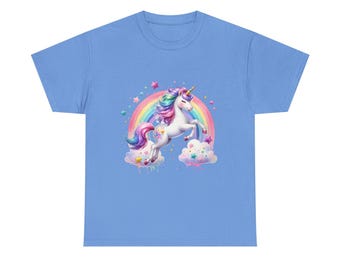Fantasy Unicorn Cotton Tee: Rainbow Graphic Shirt, Magical Gift