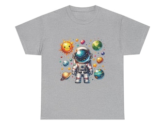 Cute Astronaut Planets Graphic T-Shirt, Space Explorer Tee
