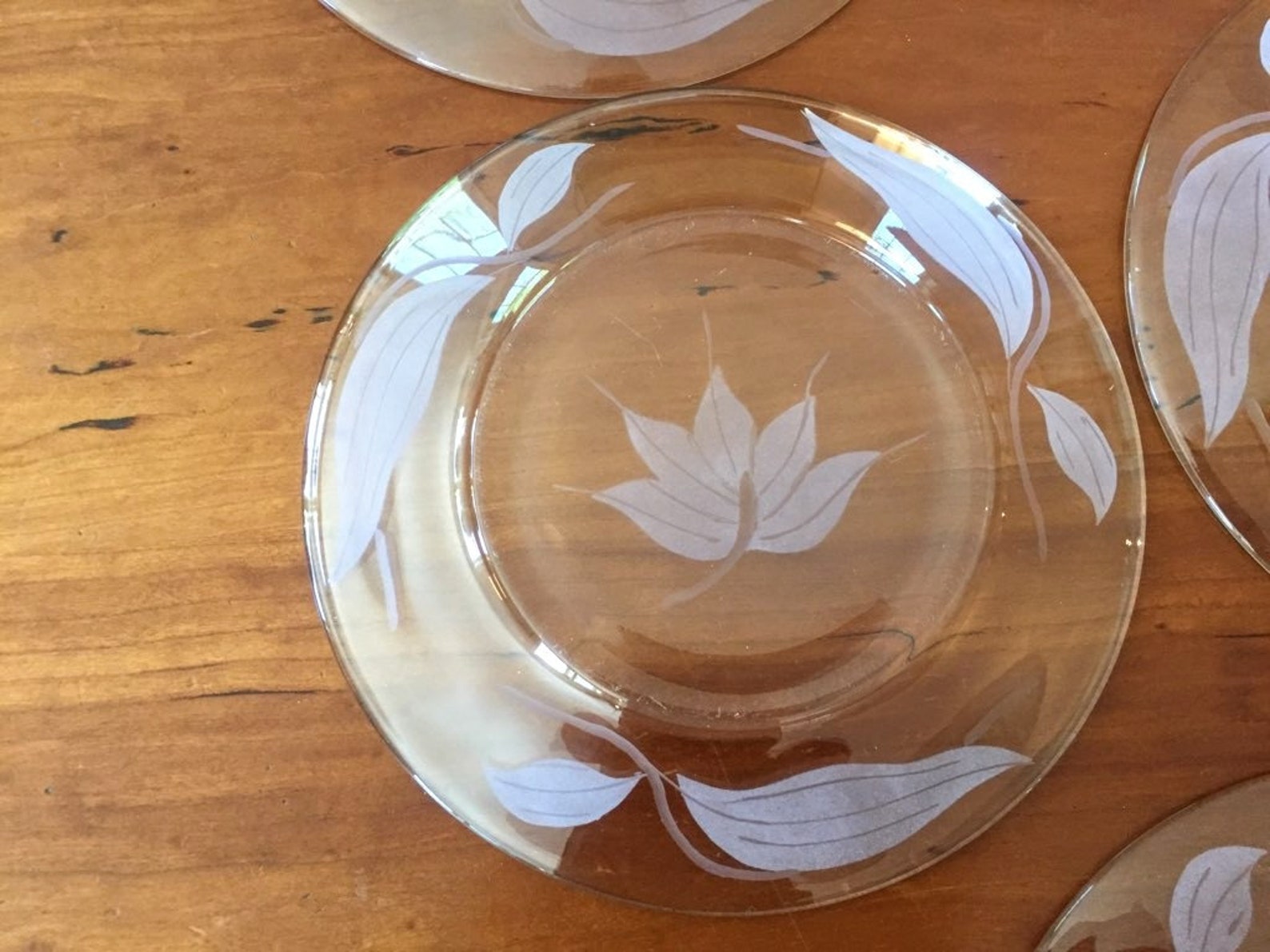 8 Vintage Clear Glass 8 Salad Plates, Etched Flower & Leaf Pattern Etsy