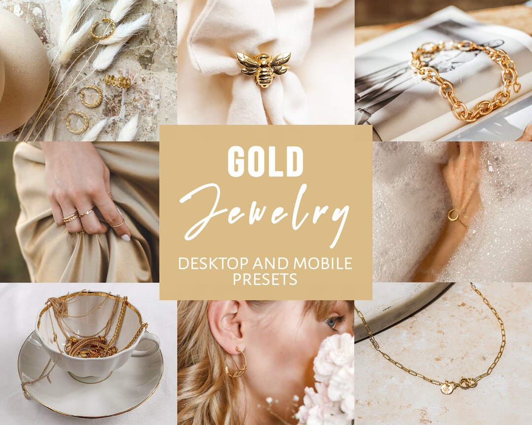 6 Lightroom Presets for Mobile & Desktop, Product Jewelry Presets, Gold