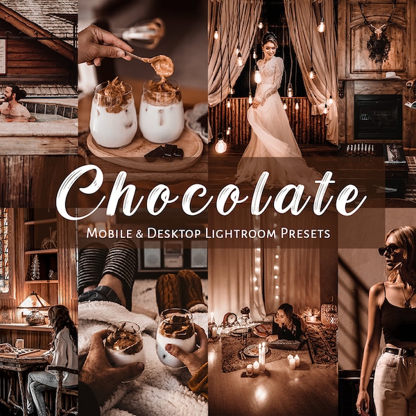 6 Brown Chocolate Lightroom Presets for Mobile & Desktop, Brown Presets, Dark Moody Fashion Lifestyle Food and Landscape, Warm Photo Filters