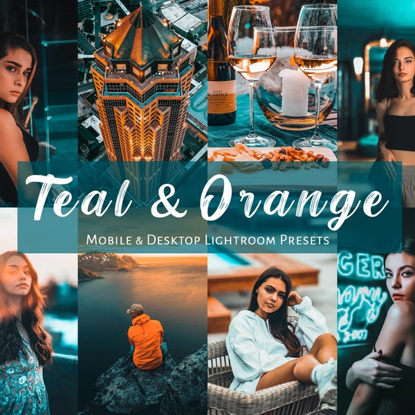 6 Teal and Orange Lightroom Presets for Mobile & Desktop, Moody Blue Presets, Dark Instagram Presets, Blue Preset, Orange Teal Photo Filters