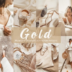 8 Lightroom Presets for Mobile & Desktop, Gold Presets, Warm Presets, Instagram Presets, Blogger Presets, iPhone presets, Gold Photo Filters