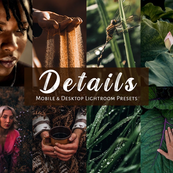 6 Lightroom Presets for Mobile & Desktop, Sharp Clean Presets, Warm Presets, Nature Mobile Presets, Detail Presets, Vibrant Photo Filters