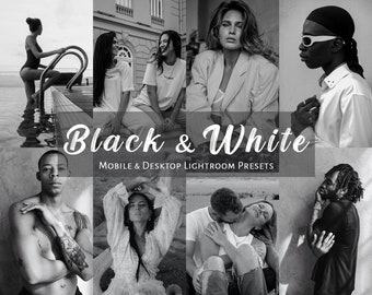 10 Black and White Lightroom Presets for Mobile & Desktop, Black and White Filters, Black Moody Instagram Mobile Presets, BW Photo Filters