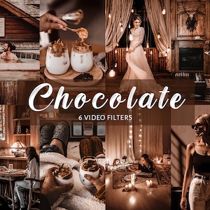 6 LUTs de vídeo chocolate, filtros de vídeo marrons, LUTs marrons para dispositivos móveis e desktop, VN, Premiere Pro, Final Cut. Filtros DaVinci Resolve