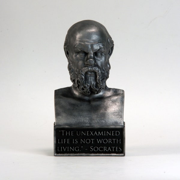 Socrates Quote Magnet Bust 4" Pewter Metallic Painted SLA 3D Printed Resin Sculpture Philosophy Portrait Critical Thinking Democracy