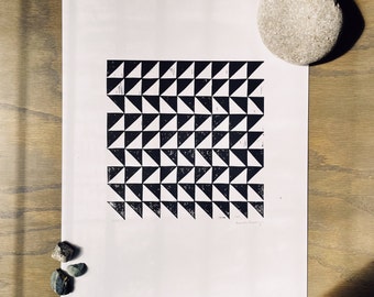 Quilt Pattern Linocut Print | Geometric Pattern Block Print