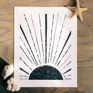 Sunrise Linocut Print | Sun Print | Sunrise Block Print