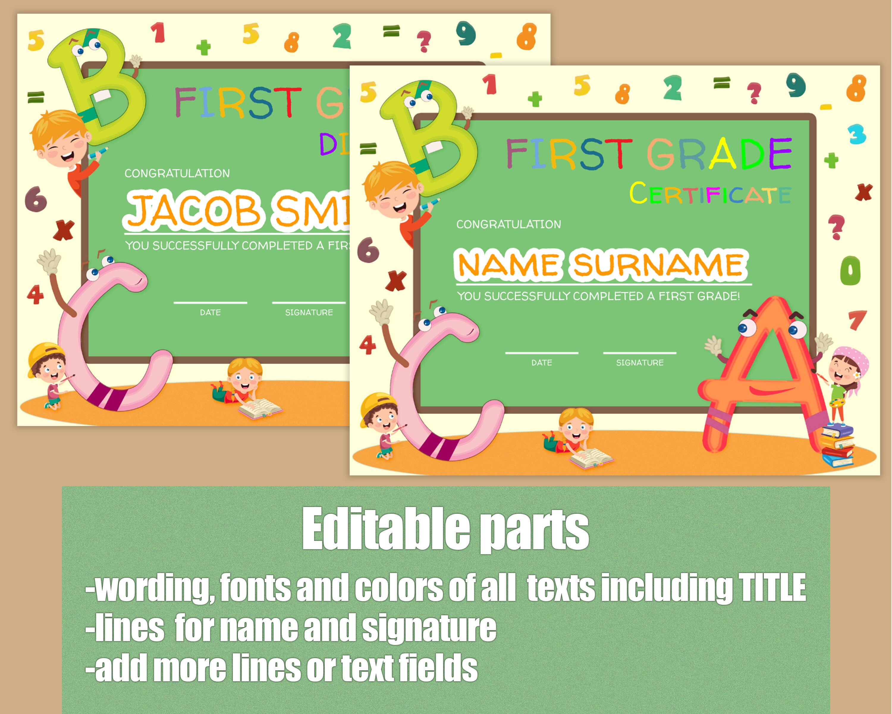 Online Editable First Grade Graduation Certificate Diploma Etsy