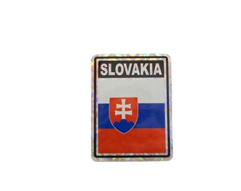 May include: A holographic sticker with the Slovakian flag and the word "SLOVAKIA" printed in black.