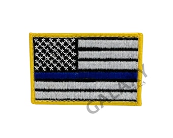 Blå linje tygmärke / USA FLAGGA med blå linje flaggtygmärke / Stryk-på eller sy-på USA flagga svartvit med blå linje