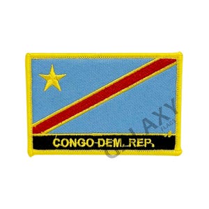 May include: A blue and red embroidered patch with a yellow star and the text "CONGO-DEM. REP." in black.