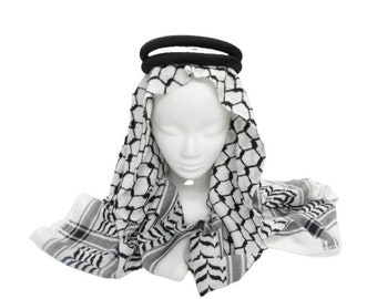 Authentic Keffiyeh Neck Scarf  / Black and white  Shemagh  / Agal
