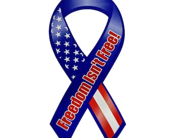 Imán para auto con la bandera de Estados Unidos "La libertad no es gratis" - Apoye a nuestras tropas - Apoyo, concientización - Adhesivo magnético para parachoques - 4" x 8"