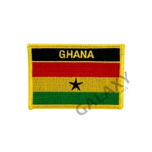 May include: A yellow, red, green, and black embroidered patch with a black star in the center. The patch has a gold border and the word "GHANA" in black text.