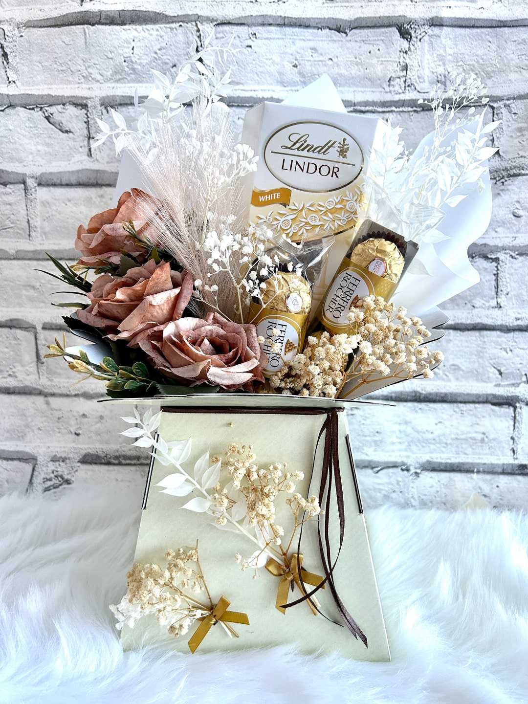 Luxury Dried & Silk Flower Chocolate Bouquet Lindt Lindor Etsy UK