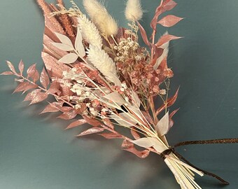 Rose Gold Dried flower Cake topper, mini bouquet small palm spear, cake decoration, Boho dried flower arrangement, card craft dried flowers