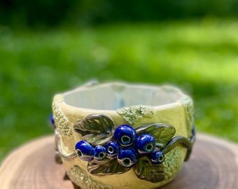 Blueberry Moss Hand Sculpted Ceramic Altar Bowl