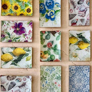 Platos de cristal rectangulares para joyas, regalo, decoración o aperitivo y comidas. Diseños de flores, caracolas, hojas, estampado a mano