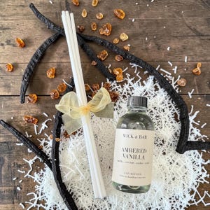 AMBERED VANILLA Home Fragrance Reed Diffuser: 4 oz Scent Diffuser, Air Freshener