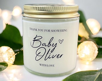 Thank You for Showering Baby with Love - Baby shower favor - Scented soy candle - Gender Neutral Baby Shower - Personalized Favor