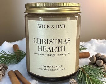 CHRISTMAS HEARTH Soy Candle - Holiday Color Collection - 8 oz soy candle, scented candle, winter, Christmas