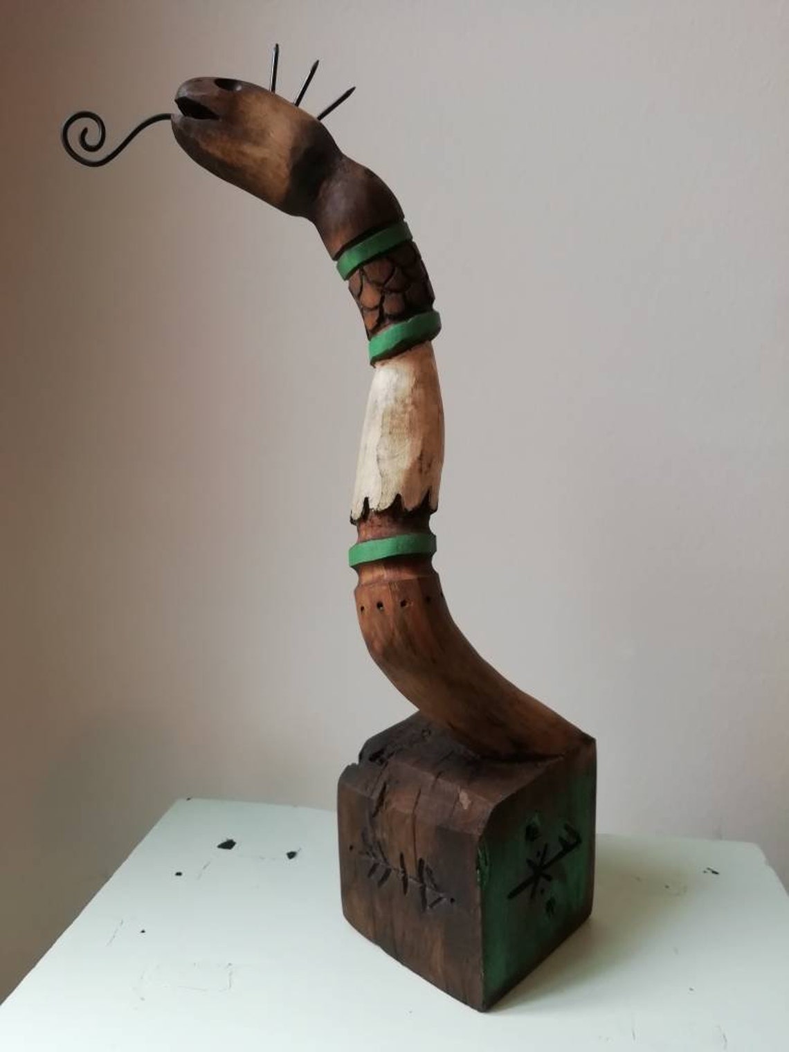 Wood sculpture snake totem viking shaman pagan shamanic Etsy