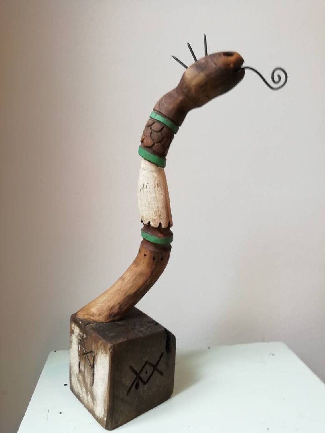 Wood sculpture snake totem viking shaman pagan shamanic Etsy