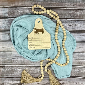 Cattle Sign/ Eartag Birth Announcement/ Newborn Photo Prop/ Hospital Statistics Sign