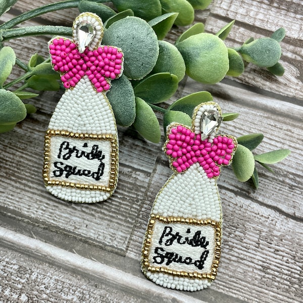 Jeweled Bridesmaid Earrings/Beaded Bride Squad Earrings/Dangle Bottle Beaded Earrings