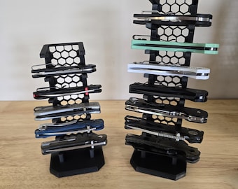 Torre de exhibición de cuchillos EDC - Diseño de estructura en forma de panal - Capacidad de 5 a 10 ranuras