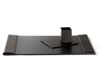 Black Leather 3 PC Desk Set WAUCUST6300