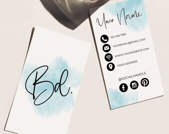 Editable Business Card Template, Digital Business Card Template, Watercolor Business Card Design, Business Card Download, Instant Download