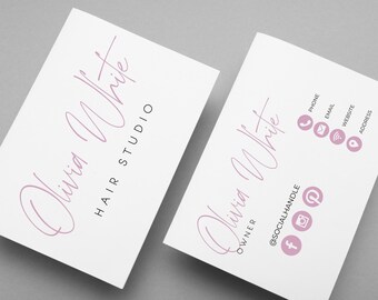 EDITABLE Business Card, Minimalist Business Card Template, Pink Cursive Business Card DIY, Calling Card Template, Template Business Card