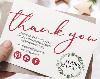 Christmas Thank You Cards Printable, Thank You Card Template, Holiday Small Business Thank You Cards, Thank You Stationary Printable