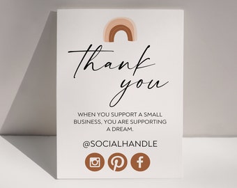 Fully Editable Business Thank You Card, Boho Thank You Business Card, Small Business Branding, Small Business Thank You Card, Business Card