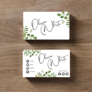 Botanisch visitekaartje, DIY-kaartsjabloon, bewerkbaar visitekaartje, DIY-bedrijfskaart, botanische kaartsjabloon, groene botanische kaart DIY