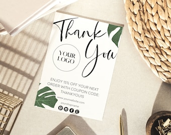 EDITABLE Thank You Small Business Tropical DIY Template, Digital Download Palm Leaf Thank You Card, Editable Download Small Business Card