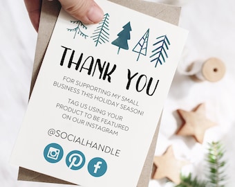 Christmas Thank You Cards Printable, Thank You Card Template, Holiday Small Business Thank You Cards, Thank You Stationary Printable