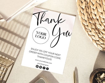 EDITABLE Thank You Small Business DIY Template, Digital Download Pink WatercolorThank You Card, Editable Download Small Business Card